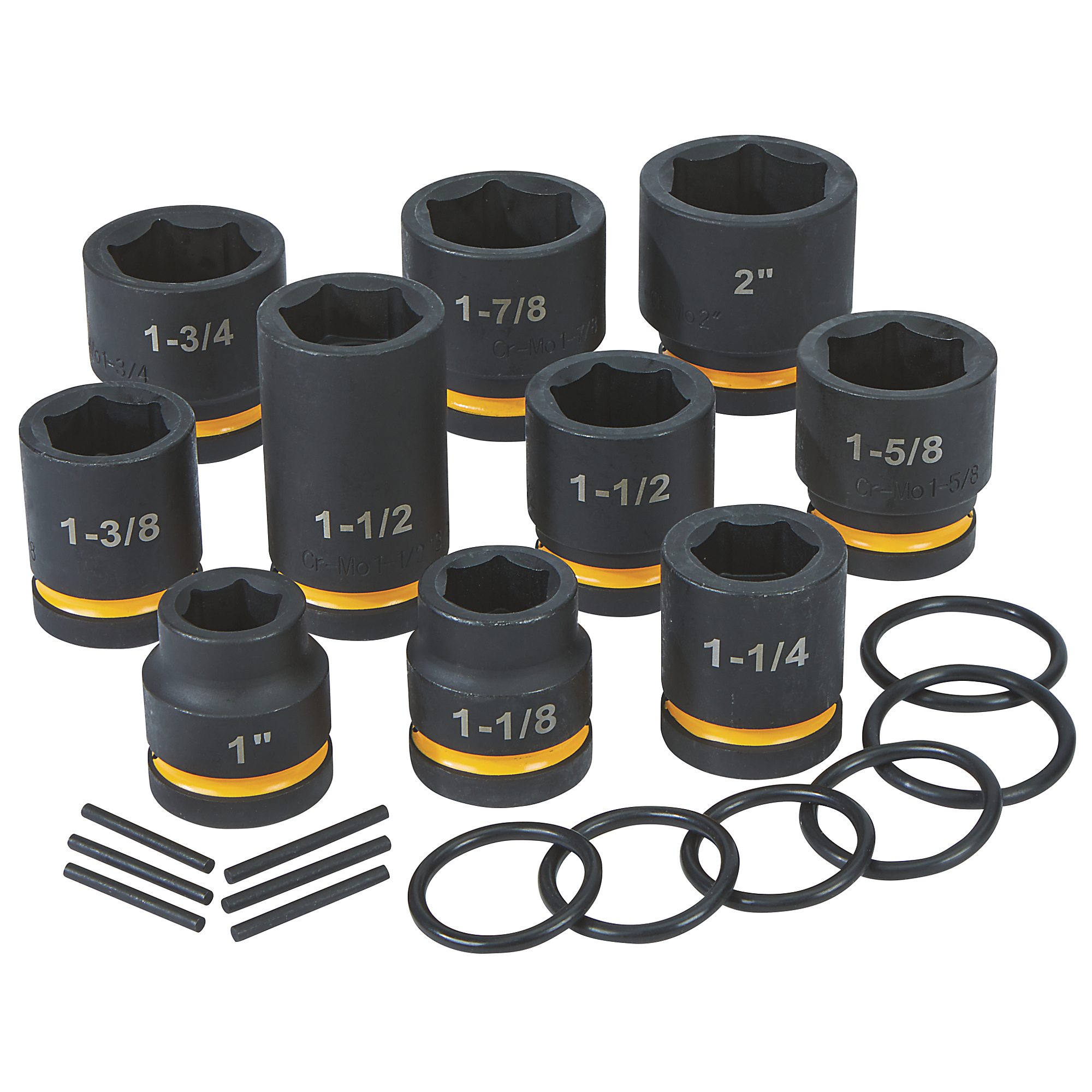 Klutch 1in. drive Impact Socket Set, Budd Wheel, SAE, Chrome Molybdenum, 10 Pcs.